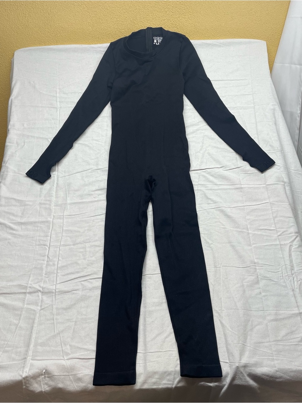 Black Ribbed Long-Sleeve One-Piece Jumpsuit - OGÓ? (Unclear)